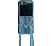 Korean Luxury Korean Crossbody Lanyard Strap Y2K Blue Denim Case for Samsung Galaxy Z Flip 5 Z Flip5 Flip 5 Zflip5 Back Cover