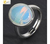 Small Egg Shape Natural Stone Ring Silver Color Adjustable White Crystal Quartz Amethytst Finger Rings Men Women Jewelry H512