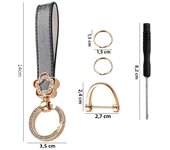 1 Pc Glittering PU Leather Flower Keychain Hand Strap Bag Charm Lanyard Fashion Couple Car Keychain Small Gifts for Women Men