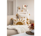 A yellow sun pattern pillowcase cover made of Bohemian cotton sail fabric with tufting technology for sofas, bedrooms，bed