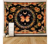 1pc Butterfly tapestry vintage tapestry, Bohemian floral tapestry, Moon phase Sun fantasy sunflower butterfly moth tapestry