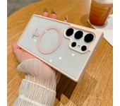 Frosted Frame Magnetic Magsafe Cases for Samsung Galaxy S24 S23 S22 Ultra Plus Wireless Charging Acrylic Bumper Cell Phone Cover