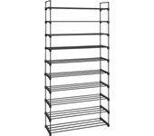 SONGMICS - Estante para zapatos de 10 niveles, soporte para zapatos alto, para zapatos finos, almacenamiento de zapatos, metal, ahorro de espacio, vestidor, entrada, 30 x 94 x 206 cm, negro