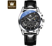 OLEVS 2876 Luxury Quartz Watches for Men Geunine Leather Strap Waterproof Chrono Moon Phase Auto Date Original Men's Wrist Clock