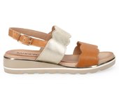 Sandalia de Mujer Sangiorgio en Piel Tostado y Platinum with Planta Blanda 1081_NAPPA PIEL
