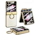 Electroplated Transparent Ring Holder Phone Case for Samsung Galaxy Z Flip 6 5 4 Flip6 Flip5 Flip4 Film Hinge Protection Cover