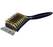 Cepillo Limpiador de Cerdas para Barbacoa con Raspador de Metal, Negro/Latón, 20,8 x 13 x 4,4 cm - Herramienta de Limpieza de Parrillas de Calidad para Barbacoas