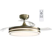 VZLED - Ventilador de techo con luz oro viejo cuero, ventilador aspas retráctiles, ventilador techo silencioso, ventilador techo oro viejo cuero, luz CCT