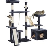 PawHut Árbol Rascador para Gatos 134 cm Torre para Gatos Rascador para Gatos con Nidos Cueva Plataformas Bolas de Juguete y Postes de Sisal Gris Oscuro