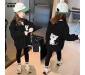 Kawaii Cat Print Girls Jackets Cartoon Spring Autumn Kids Zipper Jacket Hooded Sport Outerwear Girls Hoody Pocket Sweatshirt