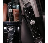 1pc Black Plush Fur Diamond Crystal Crown Series Car Seat Inerior Accessories Auto Steering Wheel Covers Headrest Seatbelt Cover