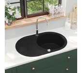 vidaXL FREGADERO DE COCINA DE GRANITO CON UN SENO OVALADO NEGRO