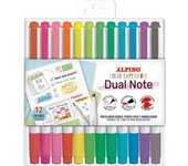 ALPINO Estuche 12 rotuladores doble punta dual note punta fina y subrayador colores surtidos