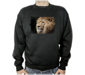 MERCHANDMANIA SUDADERA NEGRA leon majestuoso salvaje selva savana feroz fiera adulto poliester algodón sweatshirt