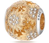 925 Sterling Silver Chrysanthemum Sunflower Golden Series Charms Beads Fit Original  Bracelets S925 DIY Jewelry Gifts