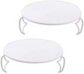 2 unidades microonda placa apiladores de plástico microonda bandejas multiusos microonda rack tiered alimentos rack ronda de refrigeración apilador blanco