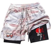 Men's and women's gym shorts, quick drying mesh shorts, animated printed Baki Hanma, sleeves, 2-in-1