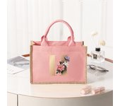 26 letter pattern, pink  canvas women's handbag, large capacity portable casual beach bag, indoor waterproof