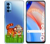 Tumundosmartphone Funda Gel Transparente para Oppo Reno 4 5G diseño Tigre Dibujos