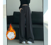 Women Chic Version Straight Leg Wide Leg Pants Lady Loose Elastic High Waisted Trousers Female Fashion Plush Thermal Sweatpants