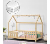 Cama para niños Sisimiut forma de casa pino con colchón 70x140 cm natural [en.casa][neu.haus]