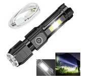 High Power Led Flashlight Super Bright Rechargeable Zoom Torch with COB Side Lights Outdoor Camping Night Fishing Lantern