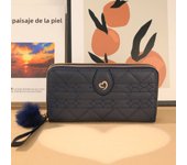 Stylish, fresh and sweet, women's long mobile phone bag, double zipper wallet, clutch bag, cute hairball pendant.
