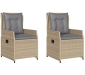 vidaXL Sillones reclinables de jardín 2 uds ratán sintético beige