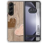 Funda Silicona para Samsung Galaxy Z Fold 5 5G diseño Corazones Madera Dibujos
