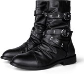 Fashion Rivet Motorcycle Shoes Men Outdoor Plush Warm Men's High Boots Black Leather Biker Boots Men Designer Botas Para Hombre
