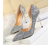 Plus Size 34-43 Women 9.5cm High Heels Stripper  Bling Glod Red Silver Scarpins Pumps Lady Stiletto Wedding Bridal Fetish Shoes