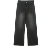 Autumn New Baggy Straight Jeans Men Full Length Washed Distressed Denim Pants High Street Korean Streetwear Male Trousers Black