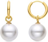 Pendientes Luxenter  de Perla Blanca acabados en oro amarillo de 18K- Unwe