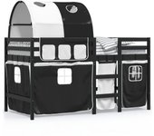 vidaXL Cama alta niños con túnel madera pino blanco negro 90x200 cm