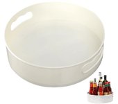 Bandeja de almacenamiento para especias, bandeja de almacenamiento para especias, estante giratorio de plástico para especias, plato giratorio giratorio antideslizante de plástico para cocina, baño, tocador (blanco)