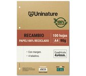 Grafoplas - RECAMBIO RECICLADO A4 100 HOJAS 90GR CUADRICULA 4X4 MM CON TALADROS UNINATURE 53392700 53392700