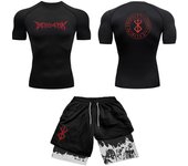 Anime 3D Printed Men's Compression Set short Sleeve Gym Top+Workout Shorts Quick Drying Breathble Athletics Rash Guard Set