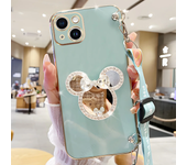 Bling Makeup Mirror Holder Bracelet Strap Lanyard Phone Case For iphone 15 14 12 Pro Max  11 13 X XS XR Cover
