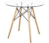 Mesa redonda auxiliar de salón o cocina estilo moderno con tapa de cristal