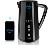 SWAN SK14650BLKNEU Alexa Hervidor Agua Eléctrico Inteligente WIFI Smart Kettle 1,5L Inalámbrico Control Táctil LED, 1800W, Negro