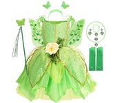 Muababy Girls TinkerBell Costume Halloween Costume Green Fancy Dress Fairy Princess Cosplay Carnival Party Costume