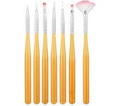 Cepillos De Arte De Uñas De Palo Redondo Juego De 7 Piezas De Línea De Dibujo Pen Pintura De Lápiz Grabio De Grabado Punto De Lápiz para Salón Home Manicura De Bricolaje ( COLOR DORADO)