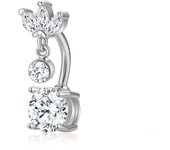 1pc Luxurious Fashion Double-ended Leaf Zircon Navel Ring for Women Close-fitting Piercing Body Jewelry