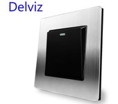 Delviz Stainless Steel Switch, AC 110-250V 86*86mm Black Panel,1 Gang 2 Way Push Button Switch, UK standard 16A Wall lamp switch