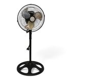 Ventilador de Pie 25 cm 60W 3 Aspas Negro Oscilante | 3 Velocidades Regulables | Altura Ajustable hasta 90 cm  - Gerimport