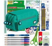 ColePack BitsBobs - Estuche Triple de 3 Cremalleras con Material Escolar Incluido. Turquesa