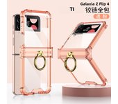 For Samsung Galaxy Z Flip 5 4 3 5G Case Transparent Ring Holder Bracket Folding Hinge Four Corner Shockproof Silicone Back Cover