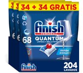 Finish Powerball Quantum, 136 | 204 Pastillas para Lavavajillas, Limpieza y Brillo Potentes, Aroma Regular Formato 2x68 | 3x68