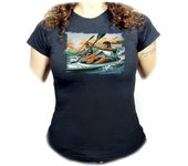 MERCHANDMANIA CAMISETA NEGRA MUJER deporte playa kayak amigos competicion oferta tshirt