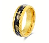 Stunning 8mm Damascus Steel Ring with Golden Leaf & Meteorite Inlay-Perfect for Weddings, Anniversaries & Engagements